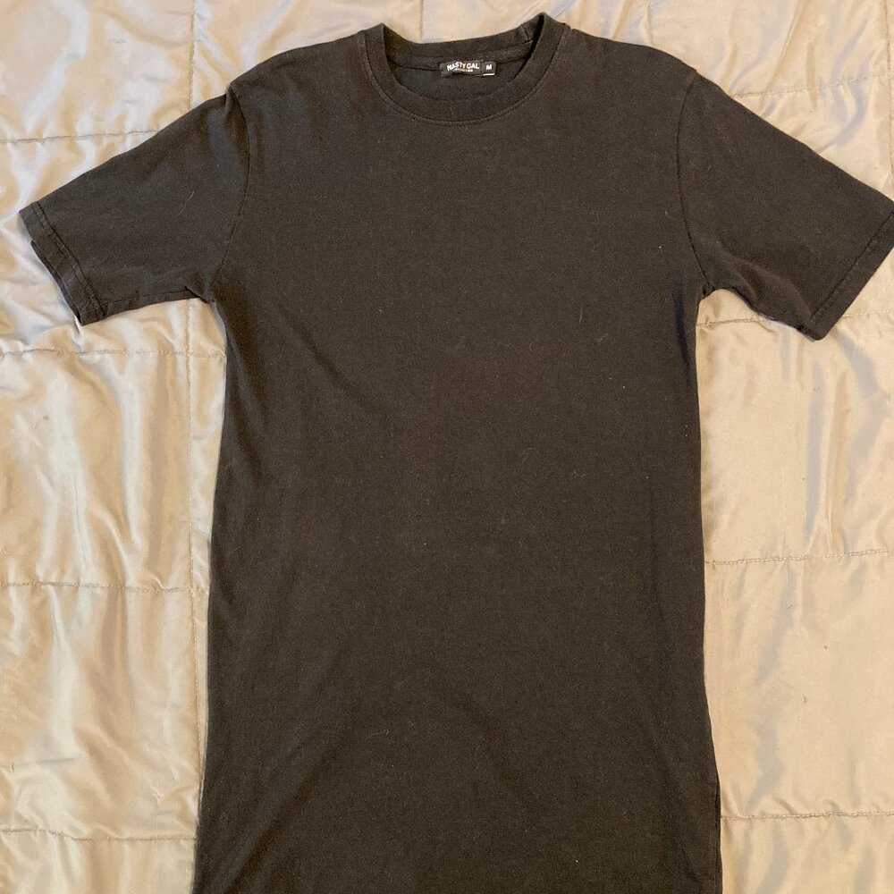 Nasty Gal Solid Black Short sleeve T-shirt Dress